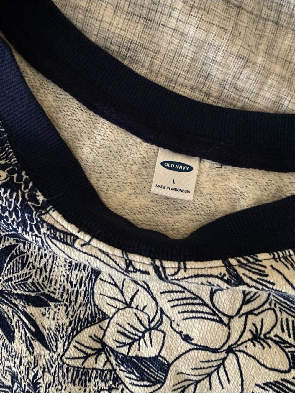Old Navy Navy and Cream Floral Crewneck Sweater